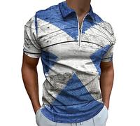 Scotland Flag Old Wood Men's Polo Shirt Golf Zippered T-Shirt Short Sleeve Casual Tee Muscle Tops 2XL
