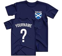 Scotland Football Shirt Kids - Scotland Flag Badge Custom Name And Number T Shirt - Football Personalised Retro Europe Summer 2021 Footy Gifts For Boy - Unique European Footie Top, 3-4 Years, Navy