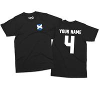 Scotland Football T-Shirt - Black - S - Custom Name & Number Design Scottish Printed T-Shirt - Regular Unisex Fit Tee - Customised Shirt for Football Fans - Personalised Top for Men/Women/Boys