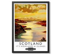 Scotland - Highlands Print, Scottish Railways Poster, Vintage UK Wall Art, Framed Retro Decor, Gift Idea, Archival Matte, A2 (Framed) - 59.4x42cm