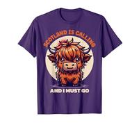Scotland is Calling and I Must Go Cute Highland Cow T-Shirt, Men, Purple, Medium