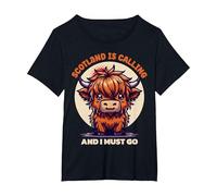 Scotland is Calling and I Must Go Cute Highland Cow T-Shirt, Women's Plus, Black, 3X