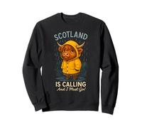 Scotland Is Calling Highland Cow Scottish Cattle Art Sweatshirt