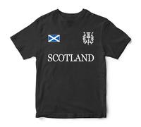 Scotland Kids T Shirt Rugby St. Andrew's Cross Badge Scottish Thistle Nations Boy Girl Tee, 12-13 Years, Black
