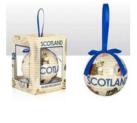 Scotland Landmark Collage Christmas Bauble, Souvenir Holiday Ornament with Blue Ribbon