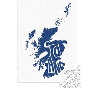 Scotland Map Typography Travel Puzzle 1000 Pieces, Historic Square Architecture, Relaxing Challenge for Puzzle Lovers, Family Night Game, Gift Idea, 52x38cm/1000pcs