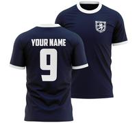 Scotland Personalised T Shirt for Men Name and Number Scottish Dragon Badge Football Tee Supporters Top, XXL, Navy/White