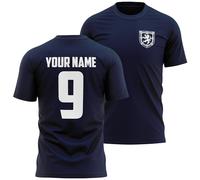 Scotland Personalised T Shirt for Men Name and Number Scottish Dragon Badge Football Tee Supporters Top, L, Navy