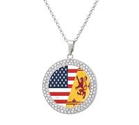Scotland Rampant & U.S.A Flag Multicolored Alloy Diamond Necklaces Brilliant Circle Pendant Necklace Jewelry Gift for Women