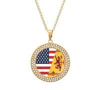 Scotland Rampant & U.S.A Flag Multicolored Alloy Diamond Necklaces Brilliant Circle Pendant Necklace Jewelry Gift for Women