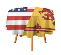Scotland Rampant & U.S.A Flag Round Tablecloth Water Resistant Dining Table Cover for Kitchen Outdoor Garden