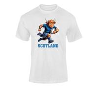 Scotland Rugby Cow T Shirt - Highland Warrior Cartoon Graphic Scottish Tee for Adults and Kids White M Style 1