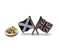 Scotland Saltire and Union Jack Crossed Friendship Flag Pin Badge, British-Scottish Theme