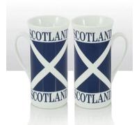 Scotland Saltire Flag Fine Bone China Mugs, Navy Blue and White, St Andrew's Cross Design, Traditional Tea Cups, 2-Pack Gift Set