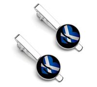Scotland Scottish Flag Heart Tie Clip for Men,Round Tie Bar Clips And Cufflinks Set for Luxury Clothing Accessories 2 Pcs-RE2DSA3