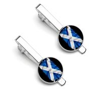 Scotland Scottish Flag Tie Clip for Men,Round Tie Bar Clips And Cufflinks Set for Luxury Clothing Accessories 2 Pcs&-A0B1