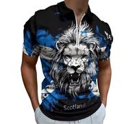 Scotland Scottish Lion Casual Zipper Polo Shirts for Men Short Sleeve Golf Collared Light Fit Tee 2XL