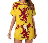 Scotland Scottish Rampant Lion Causal Short Sleeve 2 Piece Pajama Sets Loungewear Top And Shorts For Women