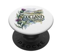 Scotland Scottish Thistle with Lake and Castle Ruins PopSockets Adhesive PopGrip