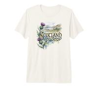 Scotland Scottish Thistle with Lake and Castle Ruins Premium T-Shirt