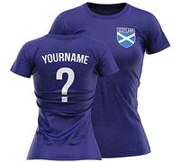 Scotland Shirts For Women - Scotland Flag Badge Custom Name And Number T Shirt - Football Personalised Retro Europe Summer 2021 Footy Gifts For Her - Unique European Footie Top, S, Navy