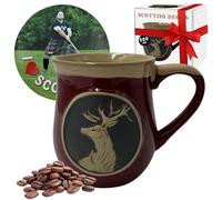 Scotland Stag Design Embossed 500ml Stoneware Piping hot Mug: Wide Coffee Tea Hot Chocolate Cups | Christmas New Year Gift Box | Scottish Heritage Craftsmanship (Red), SMG115