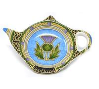 Scotland Tea Bag Holder with Blue Thistle | Scottish Teapot Shaped Resting Caddy Saucer | Made of New Bone China Tea Porcelain Accessories | Diameter 4"/10cm