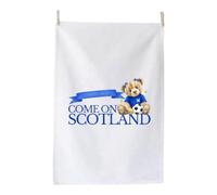 Scotland Tea Towel, 'Come, Teddy Bear Football Design, White