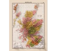 Scotland Topographic Map - 2D Giclée Print with Vintage 1871 Retro 3D Shaded Effect Relief - Elevation Map (200gsm Satin, 40 x 30 In)