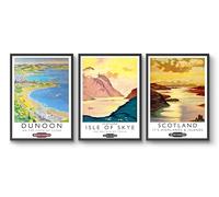Scotland Travel Prints - Set of 3 Prints, Vintage Travel Wall Art, Retro Postcard Poster, Home Decor Gift Idea, Archival Matte, A5 (Framed) - 21x14.8cm