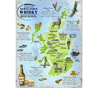 Scotland Whisky Regions Map Rustic Retro Shabby Chic Metal Tin Sign Garage Vintage Garden House Wall Decor 12X8 Inch