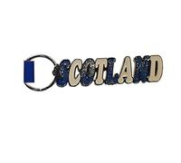 Scotland Word White and Blue Keychain - Metal and Enamel / Glitter / Colours of the Scottish Flag / for Visitors of Edinburgh, Stirling, Fort William, Hebrides, Loch Ness, Forth Bridge / Souvenir