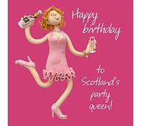 Scotland's Prosecco Princess Birthday Greetings Card, Designed by Erica Sturla for Holy Mackerel. Card is 150mm Square and Blank Inside.