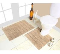 Scotrade Ambience 2PC Bathroom Fully Washable Bath Mat And Pedestal Mat Set - Biscuit Cream