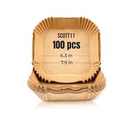 Scott 11 Air Fryer Liners - 6.3 inch Square, 100 Pcs Greaseproof Baking Parchment Paper, Non-Stick Air Fryer Accessories, Compatible with Russell Hobbs, Tower, COSORI, Ninja, Philips