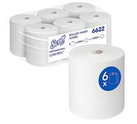 Scott 6622 Rolled Hand Towels, White Paper Towel Rolls for Hygienic Hand Drying, Embossed & Disposable, 1-Ply, Food Contact Certified, 6 x 300m (1,800m Total)