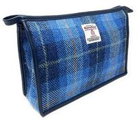 Scott and Mackenzie Harris Tweed Blue Tartan Toiletries Wash Bag