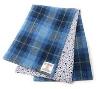 Scott and MacKenzie Harris Tweed Cotton Lined Blue Tartan Scarf