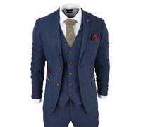 Scott - Blue 3 Piece Tweed Check Suit Paul Andrew Blue 36R
