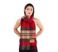 SCOTT CASHMERE Pure Lambswool Tartan Scarf, Shawls & Wraps, Classic Red Scottish Plaid Pattern Long Stole with Tassel, Warm Cozy Scarf for Christmas, Winters - Gift Box Packaging (Red/Black 20)