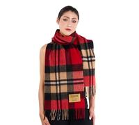 SCOTT CASHMERE Pure Lambswool Tartan Scarf, Shawls & Wraps, Classic Red Scottish Plaid Pattern Long Stole with Tassel, Warm Cozy Scarf for Christmas, Winters - Gift Box Packaging (Red/Black 22)
