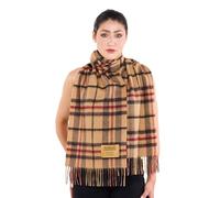 SCOTT CASHMERE Pure Soft Lambswool Cashmere Thomson Tartan Scarf & Shawl, Scottish Plaid Winter Wraps for Men & Women, Warm Classic Checked with Long Fringe - Gift Wrap Included (Camel/Black)