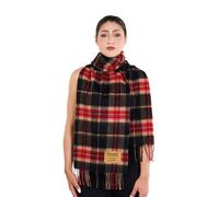 SCOTT CASHMERE Soft Lamb Wool Tartan Plaid Scarf, Shawls & Wraps, Checked Long Winter Neck Wrap with Fringed Edges, Scottish Print Wide Stole for Ladies & men - Gift Box Packaging(Black/Red 39)