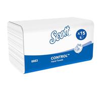 Scott Control Folded Paper Towels, V-Fold 1-Ply Towels, Superior Absorbency, Airflex Technology, FSC Certified, European Ecolabel, 15 Packs x 212 Sheets (3,180 Sheets Total), model nr. 6663