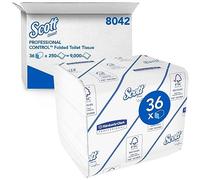 Scott Control Folded Toilet Tissue 8042 2-Ply Bulk Toilet Paper, Hygienic, Embossed, FSC Certified, Made with Recycled Fibre, Single Sheet Dispensing, 36 Packs x 250 Sheets (9,000 Sheets Total)