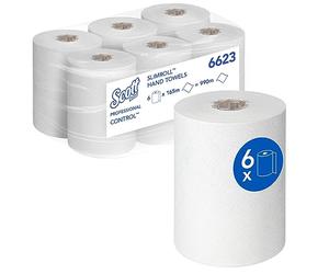 Scott® ControlTM SlimrollTM Hand Towels 6623 - Blue 1-Ply Rolled Paper Towels for Hygienic Hand Drying in Compact Spaces - Food Contact & EU Ecolabel Certified - 6 Rolls x 165m (990m Total)