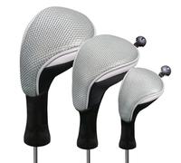 Scott Edward 1/3Pcs Long Neck Mesh Golf Club Headcovers Set Golf Club Head Covers for Driver Fairway Hybrids Woods Putter(Mesh Grey)