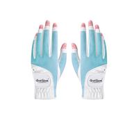 Scott Edward 1 Pair Open-finger Women's Golf Gloves 2 Pack Left Right Hand Lady Fingerless Golf Gloves PU and Microfiber Breathable Mesh Fabric Cool and Comfortable (Blue,19)