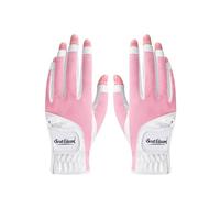 Scott Edward 1 Pair Open-finger Women's Golf Gloves 2 Pack Left Right Hand Lady Fingerless Golf Gloves PU and Microfiber Breathable Mesh Fabric Cool and Comfortable (Pink,21)