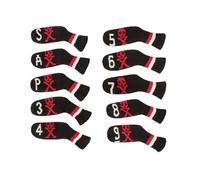 Scott Edward 10 Pcs Golf Iron Club Covers Head Covers for Irons Cuteness Basically Socks Shape Washable Golf Club Head Protector Double Sided Knit Suitable for Most Brands (Black Red Skull)
